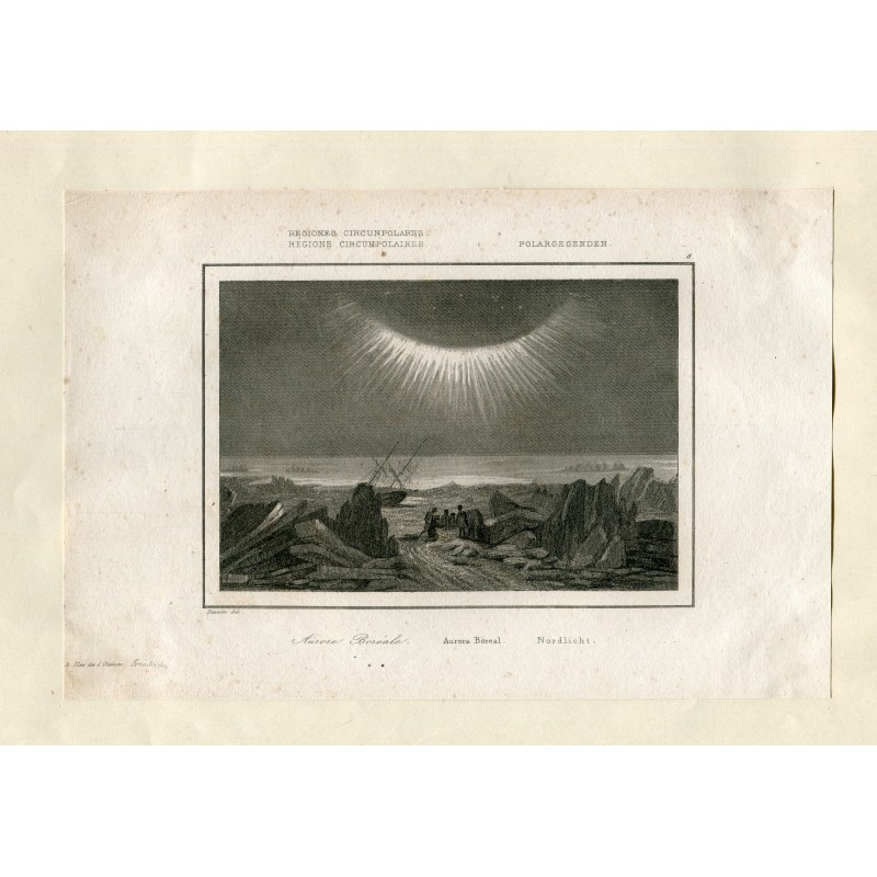Nordlichter. Polarkreis. Gravur von 1842.