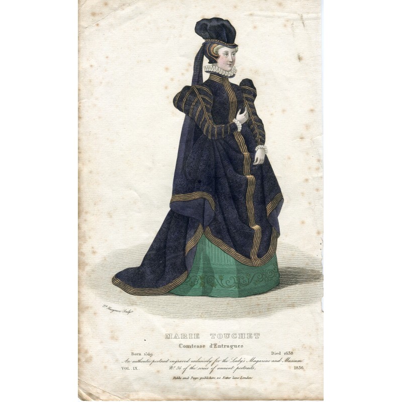 Marie Touchet comtesse d' Entragues grabado coloreado  por Ed. Hargrave