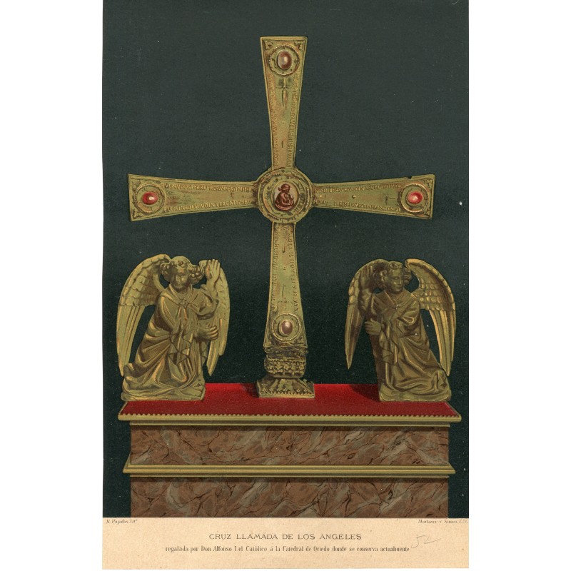 Croce detta degli Angeli nella Cattedrale di Oviedo. Litografia di Magin Pujadas.