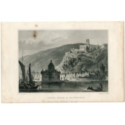 Allemagne. Pfaltz, Kaub et Gutenfels. Gravure de Stahlst d'après un dessin de L. Lange