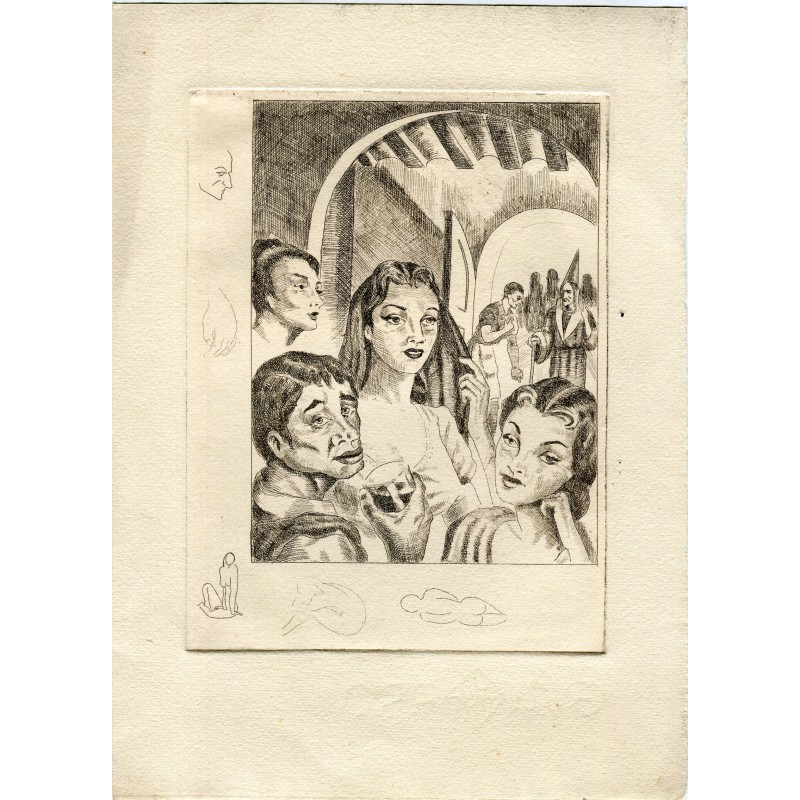 Gravure de jeunes gens. Anonyme. XIXe-XXe siècle.