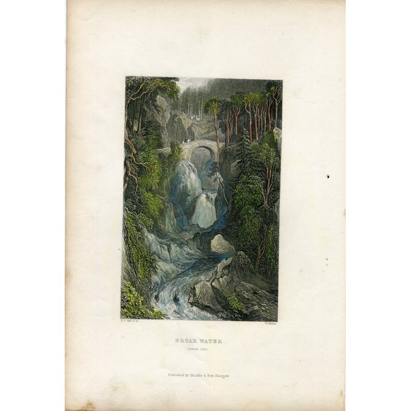 Scozia. Bruar Water (cascata inferiore). Incisione di W. Miller, disegno di DO Hill.
