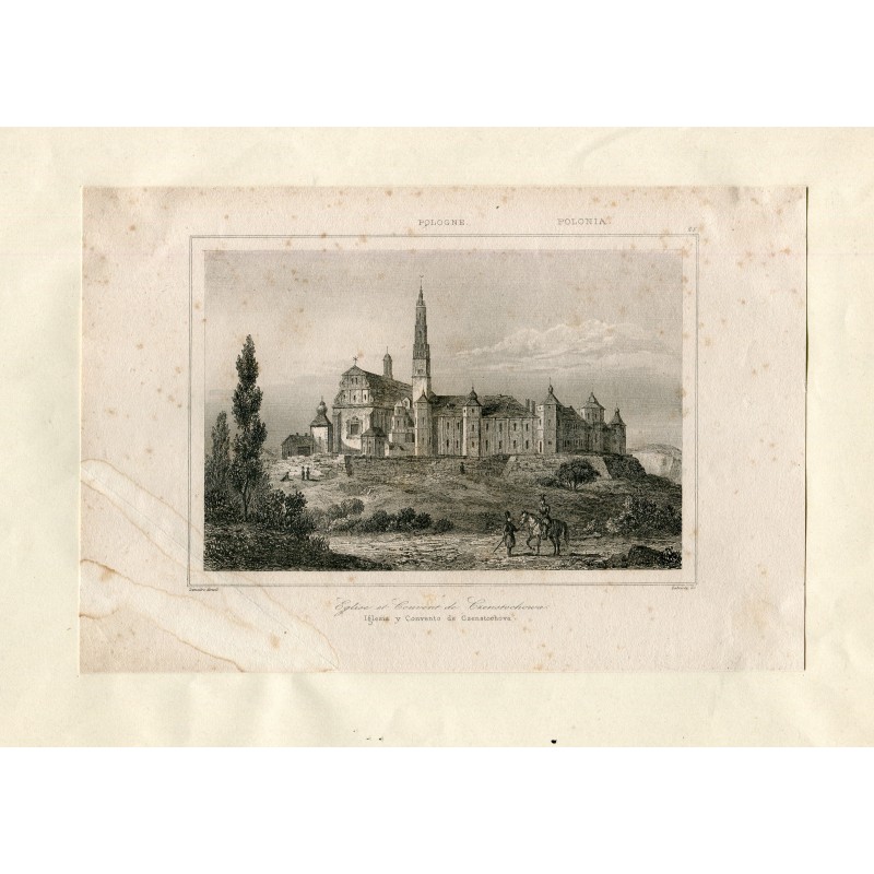 Polen. Czenstohova Kirche und Kloster, Stich von Lemaitre, 19. Jahrhundert