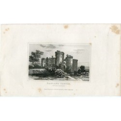 Pays de Galles. Monmouthshire. Château de Rangland. Gravure de Dougdales. XIXe siècle.