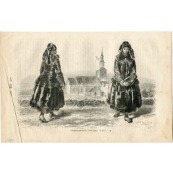 Germany. Pair of woodcuts of German churchgoing and ordinary costumes.