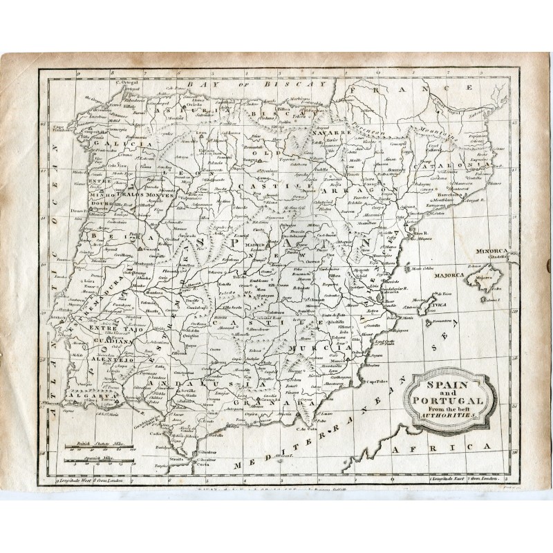 Karte von Spanien und Portugal, gestochen von William Guthrie im Jahr 1793.