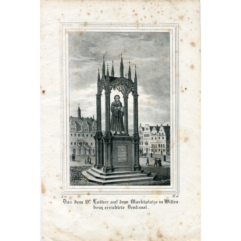Allemagne.Lithographie Das dem Dr. Luther auf dem Marktplatz à Wittenberg errichete Denkmal