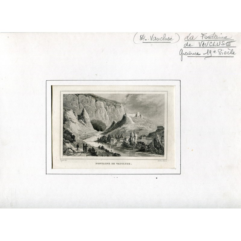 Francia. Fontaine de Vaucluse, incisa da Skelton figlio da un disegno di Rauch, 1835.