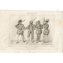 Inghilterra. Costumi del XVI secolo. I. Incisione di Lemaitre da un disegno di Vernier.