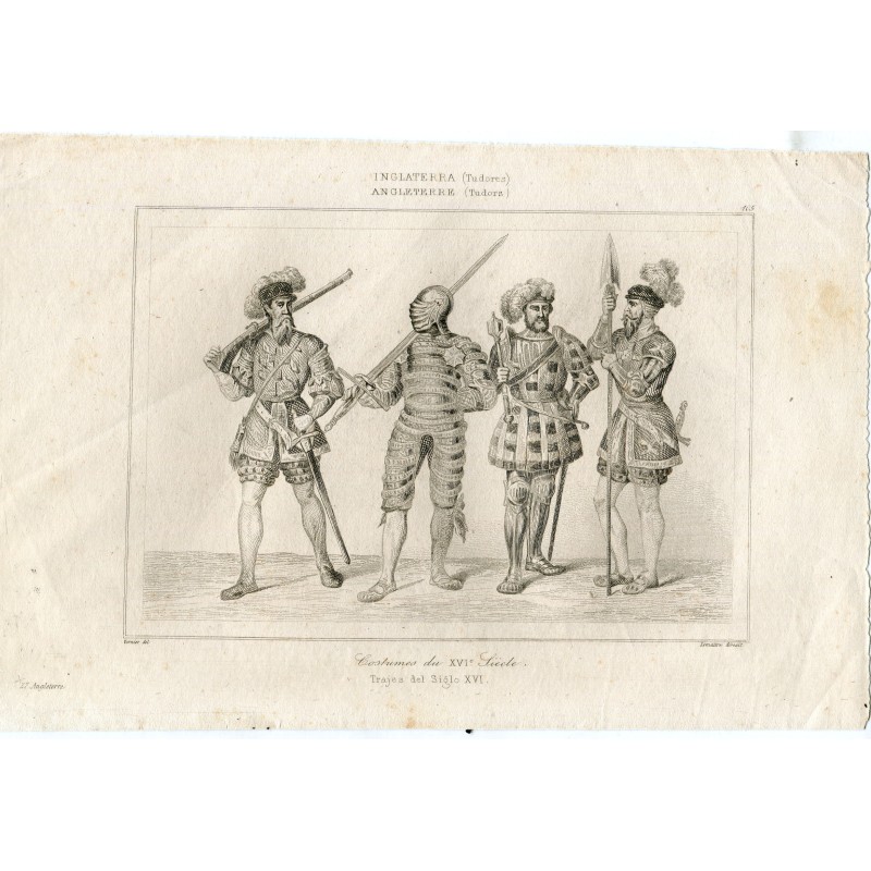 Angleterre. Costumes du XVIe siècle. I. Gravure de Lemaitre d'après un dessin de Vernier.