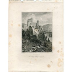 Allemagne. Château de Rheinstein, gravé par J. Riegel d'après un dessin de L. Lange.