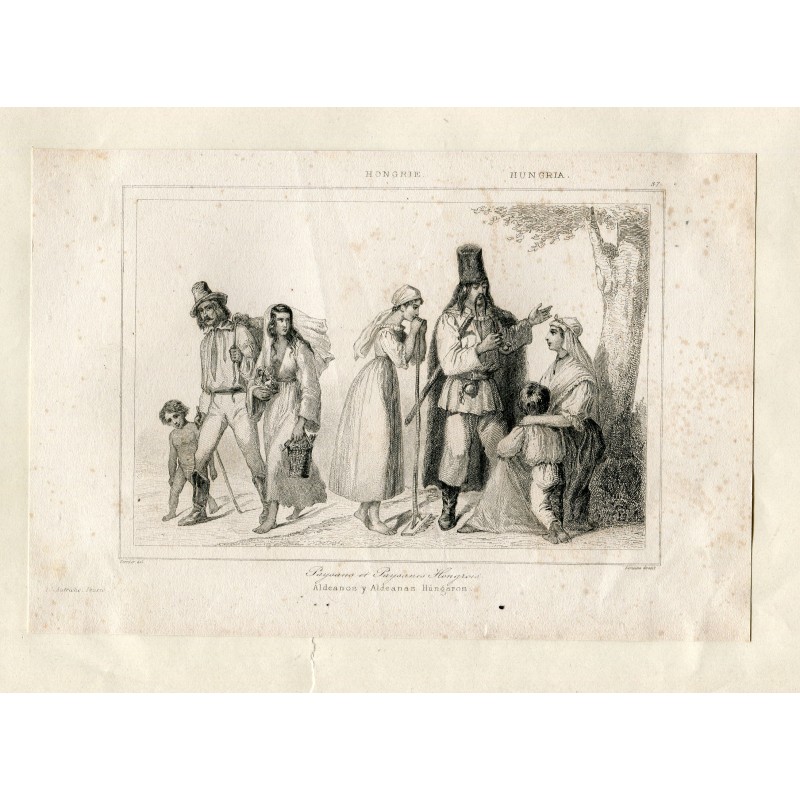 Hungary. Paysans et paysannes engraved by Lemaitre, Vernier drawing.