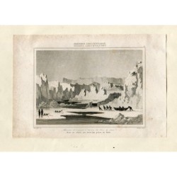 Régions circumpolaires. Un mode de déplacement parmi les rochers. Gravure de Lemaitre, dessin de Gaucherel.