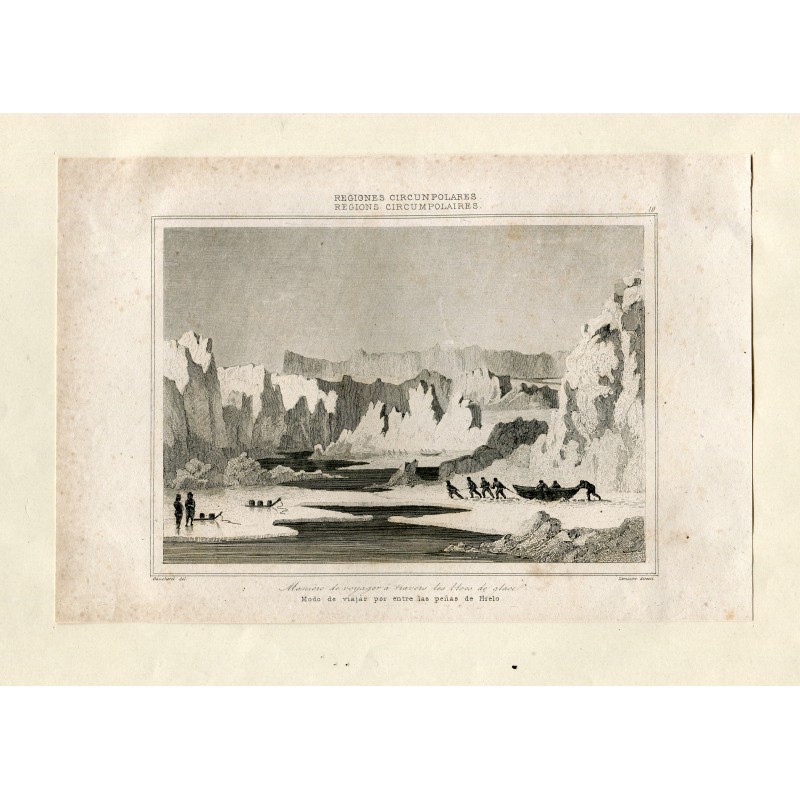 Regioni circumpolari. Un modo di viaggiare tra le rocce. Incisione di Lemaitre, disegno di Gaucherel.