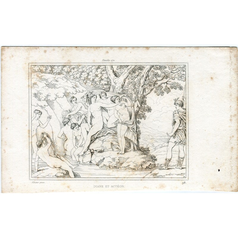 Thème mythologique. Diane et Actéon. Gravure d'après un dessin d'Albane.