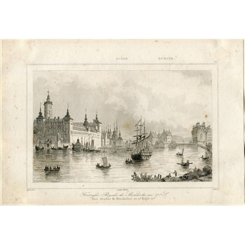 Suède. Forteresse royale de Stockholm au XVIIe siècle, gravée par Lemaitre,