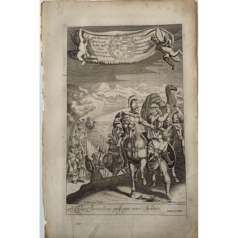 Bible. The Israelites' passage over Jordan. Engraving by M. Vander Gucat