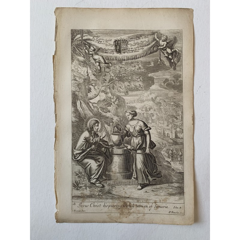 Bible. Jesus Christ talking to a woman of Samaria by P. Bouche from a drawing by G. Freeman.