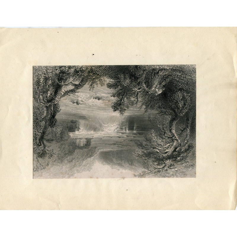 Irlanda. Kildare.Salto del salmón en Leixlip, grabado copia de William H. Barlett