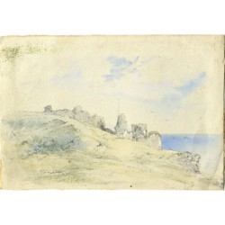 Paesaggio costiero con rovine. Acquerello. Anonimo.