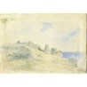 Paysage côtier avec ruines. Aquarelle. Anonyme.