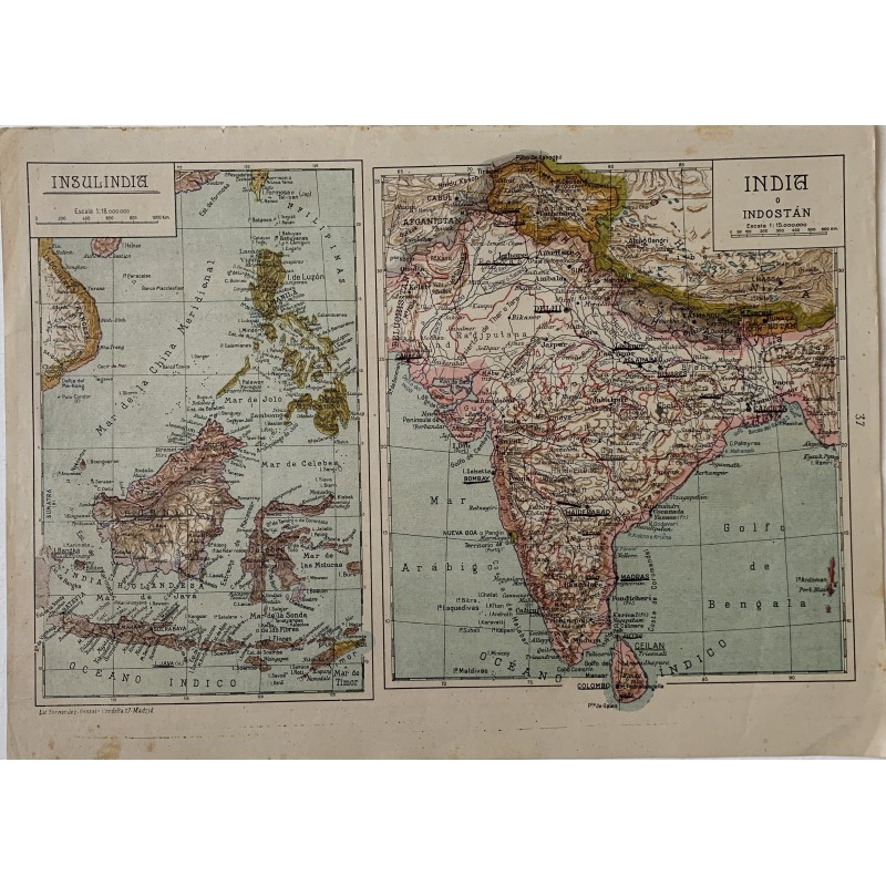 Carte de l'Inde et de l'Insulinde (archipel malais). 1939