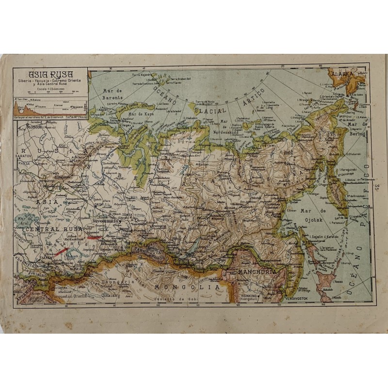 Carte de la Russie orientale (Sibérie, Yacouzie, Russie centrale). 1939
