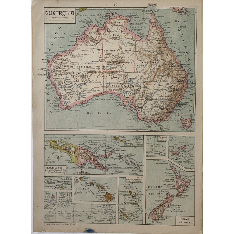 Mappa dell'Australia e della Nuova Zelanda. 1939
