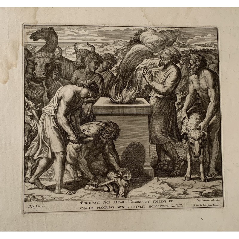 Bible de Raphaël - Le sacrifice de Noé - Gravure de 1674