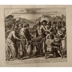 Raphael-Bibel - Melchisedek begegnet Abraham bei seiner Rückkehr aus der Schlacht - Kupferstich von 1674