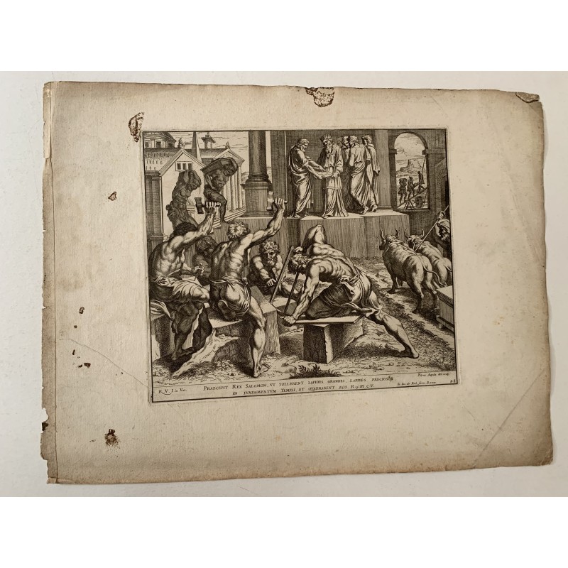 Bibel. Praecepit Rex Solomon ut Tollerent große Lapides.... graviert von Petrus Aquila.