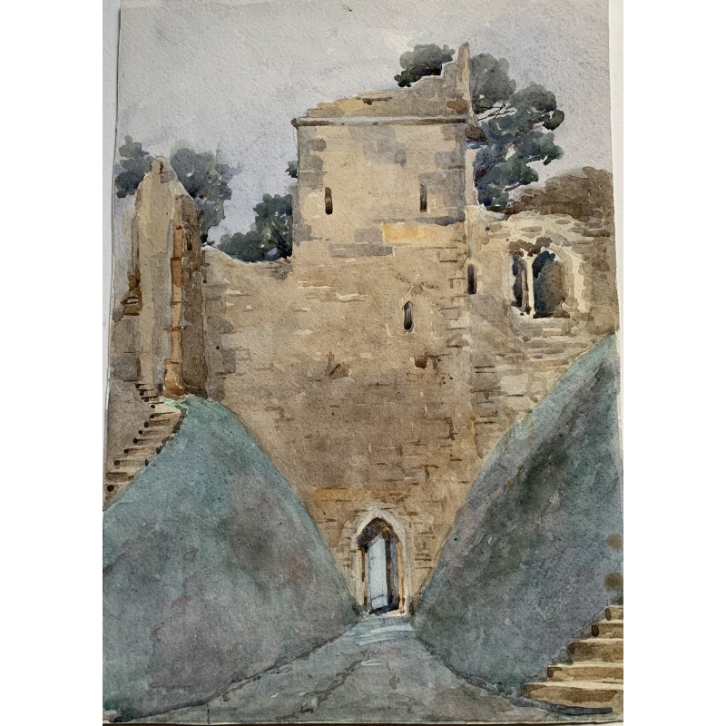 Inglaterra. Yorkshire. Pickering Castle. Acuarela titulada y fechada en 1937