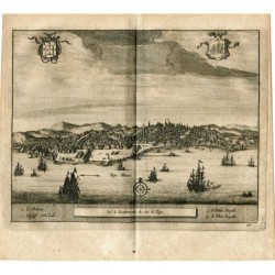 Portogallo. Veduta di Lisbona. Incisione di Pieter Vander Aa (Alvarez de Colmenar) nel 1715
