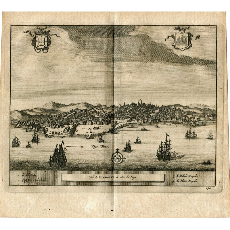Portugal. Blick auf Lissabon. Stich von Pieter Vander Aa (Alvarez de Colmenar) im Jahr 1715