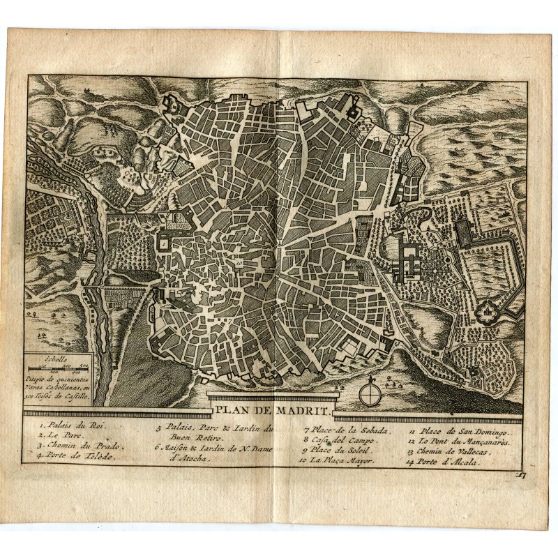 Cartographic map of Madrid. Engraved by Pieter Vander Aa (Alvarez de Colmenar) in 1715