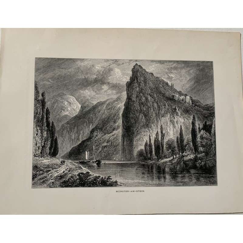 Allemagne. Munster-am-Stein, en Rhénanie-Palatinat. Gravure sur bois, XIXe siècle.