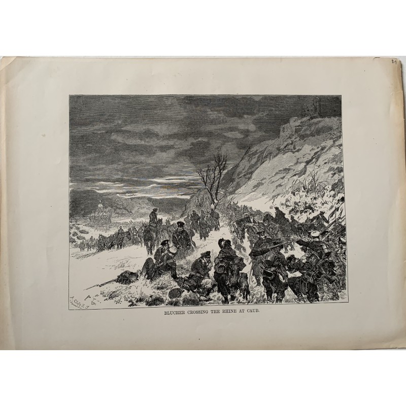 Alemania. Blucher crossing the Rhine at Caub. Grabado a la madera.