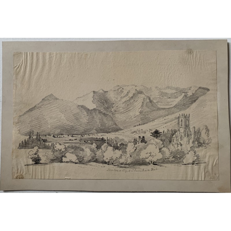 Scozia. Dalmally & Church, disegno a matita di Ben Anonimo, XIX secolo