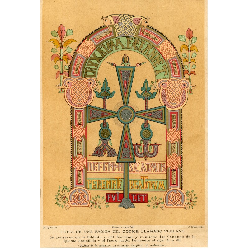 Lithographie de Pujadas d'une copie d'une page du Codex appelée Vigilano, XIXe siècle