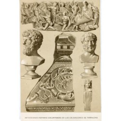 Chromolithography of Roman antiquities found in the excavations of Tarragona.