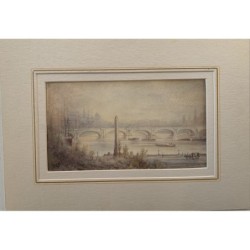 Inghilterra. Ponte di Waterloo. Acquerello inglese del XIX secolo. Firma illeggibile.