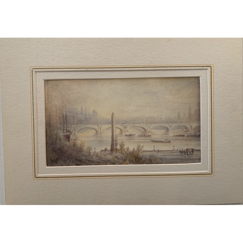 Inghilterra. Ponte di Waterloo. Acquerello inglese del XIX secolo. Firma illeggibile.