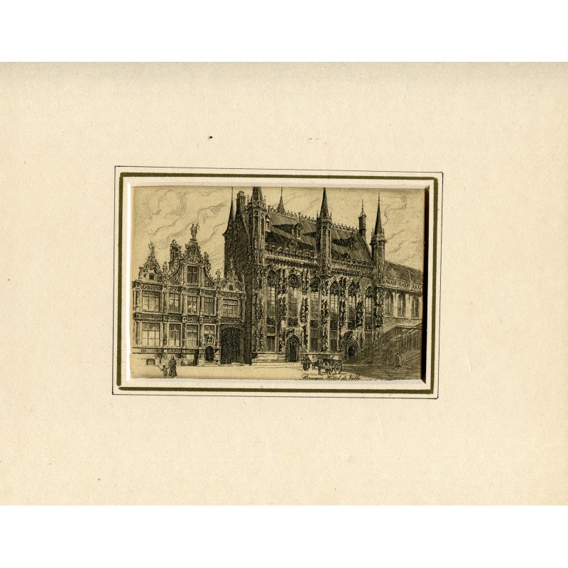 Belgien. Brügge. Hotel de Ville, Gravur aus dem 19. und 20. Jahrhundert
