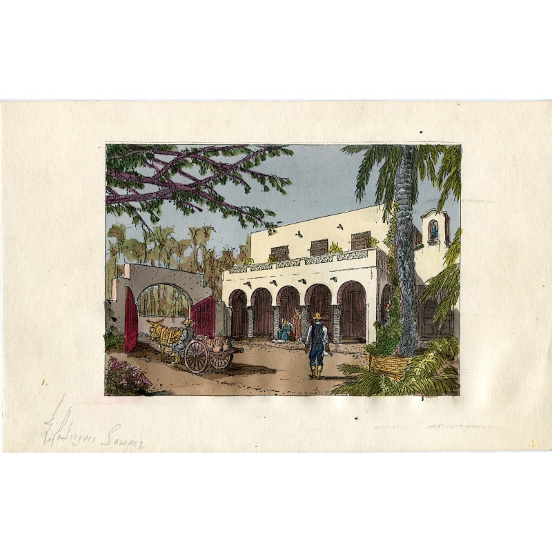 Eduardo Rodriguez Samper. Gravure d'Elche, coloriée par l'artiste lui-même.