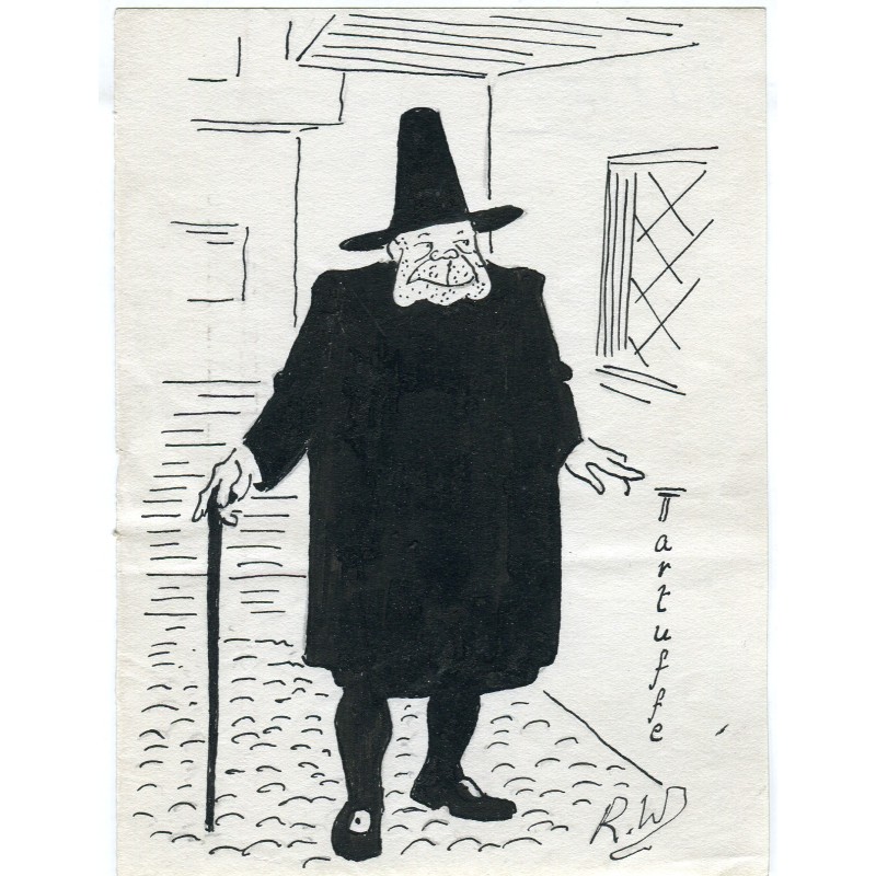 Tartuffe, satirical drawing signed initials RW