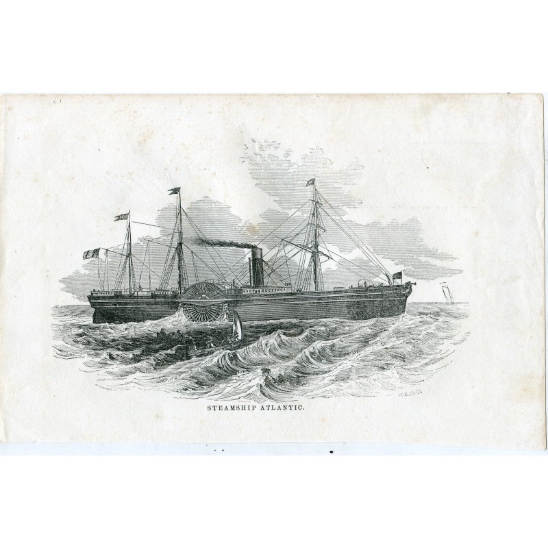 Steamship Atlantic engraving, first ship to carry mail across the Atlantic.