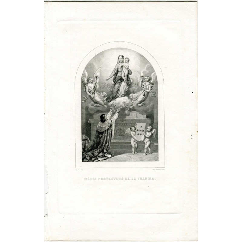 Marie, protectrice de la France. Gravure de Tony Goutière d'après un dessin de Courbe.
