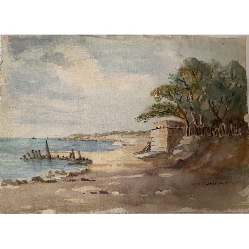 Paysage marin. Aquarelle. Signature illisible.