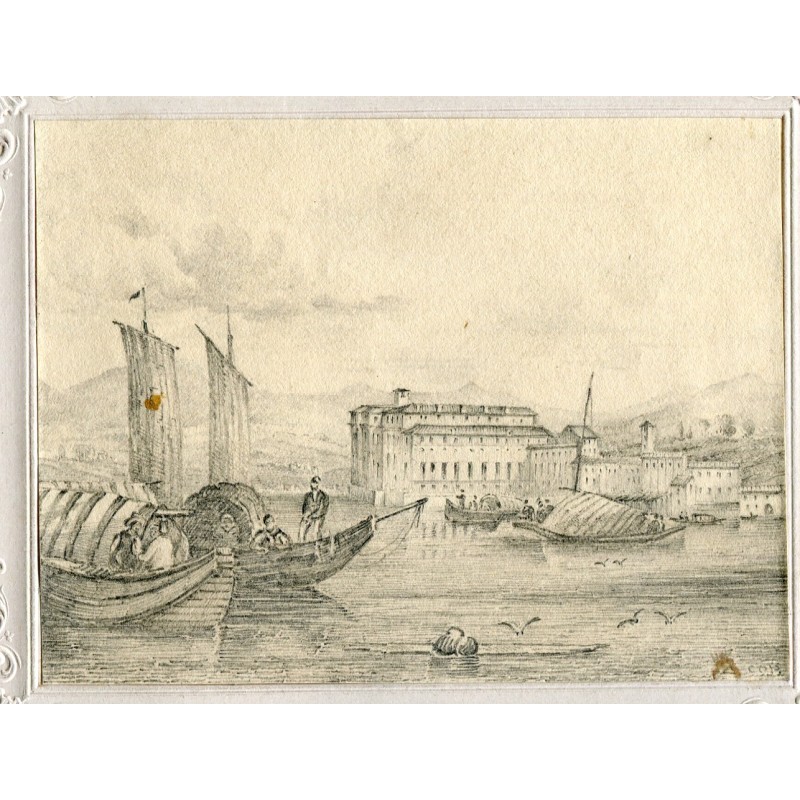 Italie. Lac Majeur. Isola Bella. Petit dessin anonyme du XIXe siècle.