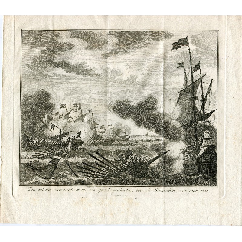 Simon Fokke (1712–1784) grabador alemán del siglo XVIII. Destruccion de galeras españolas